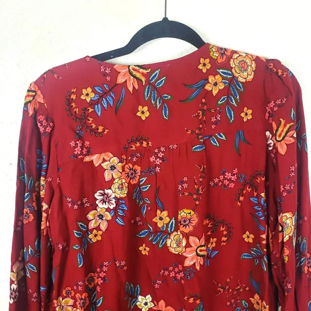 Women's Beach Lunch Lounge Boho Floral Embroidered Pop Over Top Size small - Picture 8 of 11
